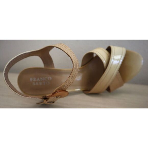 Franco Sarto 19613250 Women Sz 9.5M Beige Classe Ankle Strap Patent Leather Pump - Picture 5 of 11